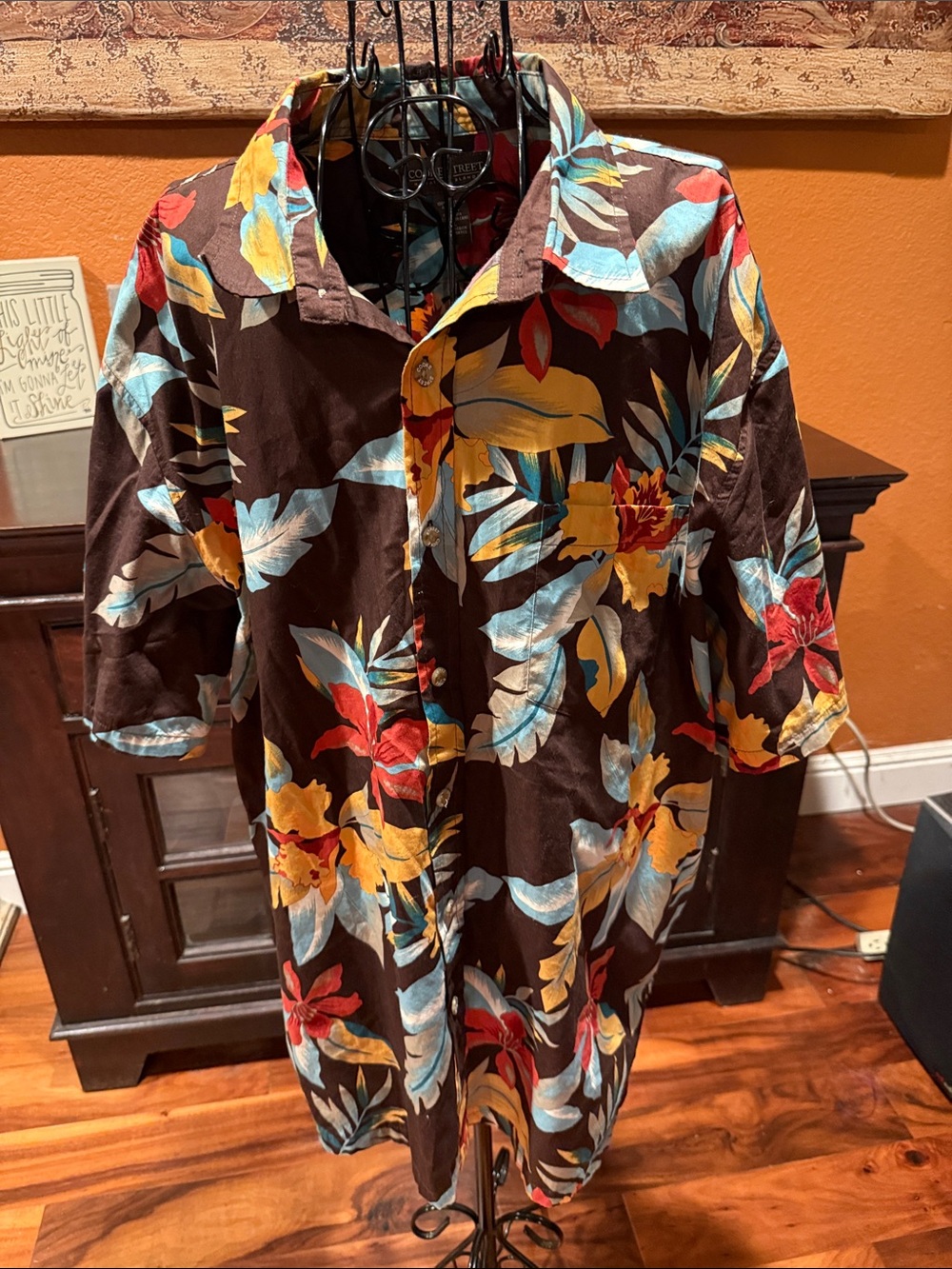 XL Cooke Street Tropical Hawaiian Floral Short Sleeve Shirt Brown